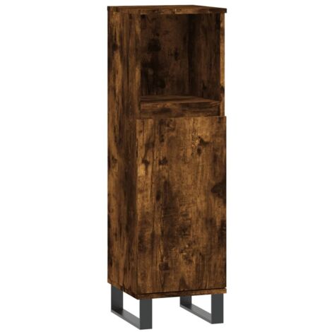 Meuble de Rangement Toilette,Armoire de bain chêne fumé 30x30x100 cm bois d'ingénierie -87475