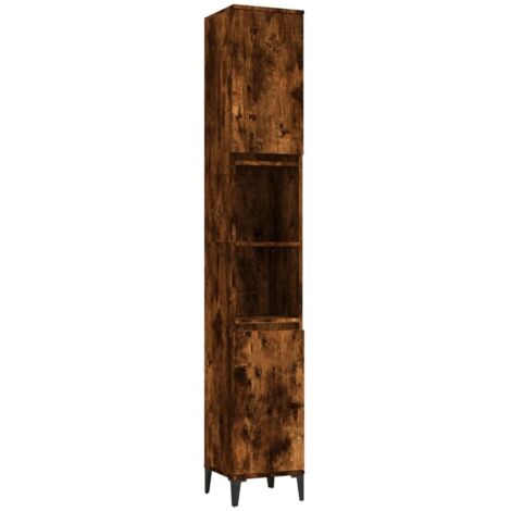 Meuble de Rangement Toilette,Armoire de bain chêne fumé 30x30x190 cm bois d'ingénierie -15586