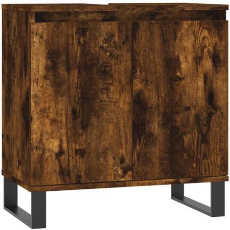 Meuble de Rangement Toilette,Armoire de bain chêne fumé 58x33x60 cm bois d'ingénierie -55924