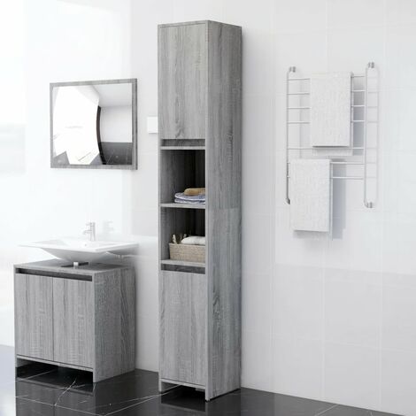 Meuble de Rangement Toilette,Armoire de bain Sonoma gris 30x30x183,5 cm Bois d'ingénierie -11075