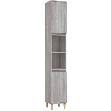 Meuble de Rangement Toilette,Armoire de bain sonoma gris 30x30x190 cm bois d'ingénierie -68981