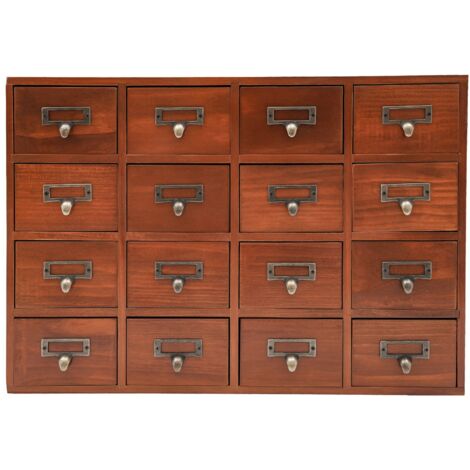 Meuble de rangement vintage à 16 tiroirs pour bibliothèque, boîte de rangement de bureau, mallette de rangement pour pharmacien, 50 x 10 x 35 cm