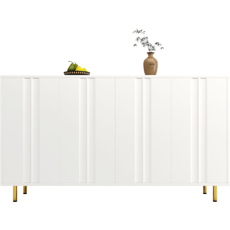 Meuble de salle à manger moderne 140x40x85.9, avec pieds métalliques robustes, blanc