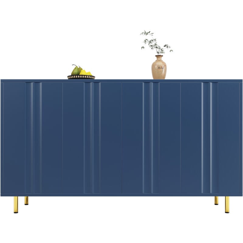 Meuble de salle à manger moderne 140x40x85.9, avec pieds métalliques robustes, bleu