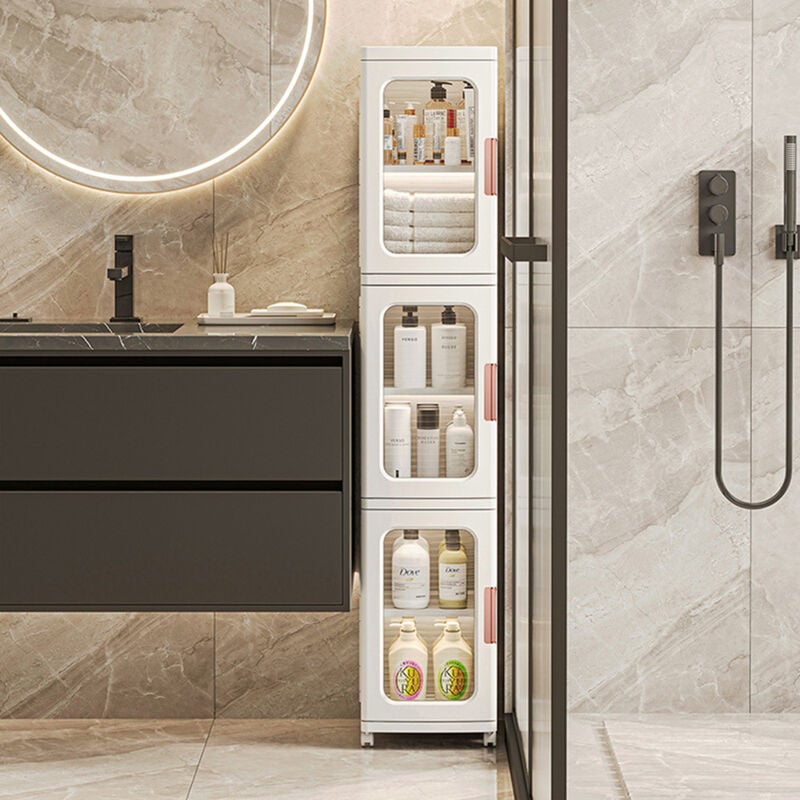 Sinbinta - Armoire de Salle de Bain étroite et Haute, Armoire de Salle de Bain, Organisateur latéral avec tiroirs et roulettes en Plastique, Tour de