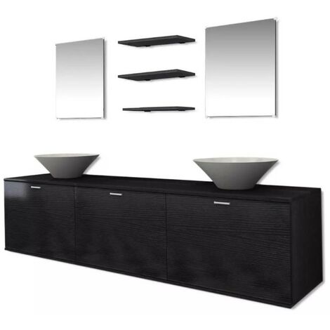 Meuble de salle de bain 10 pièces bois laqué noir Val
