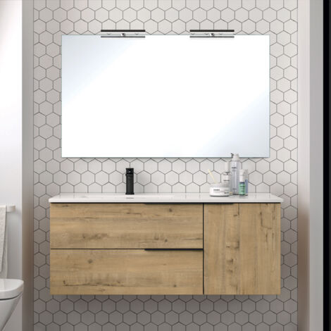 Meuble de salle de bain 100 cm vasque déportée - 2 tiroirs - roble (chêne clair) - KING