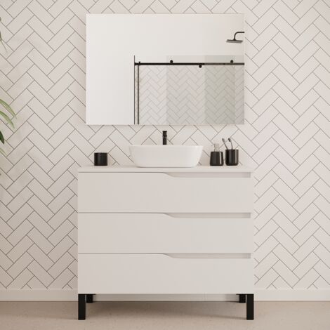 Meuble de salle de bain 100cm avec plateau et vasque à poser zeus - 3 tiroirs - blanc - MATA