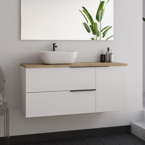 Meuble de salle de bain 100cm avec vasque à poser arrondie - sans miroir - blanc - KING