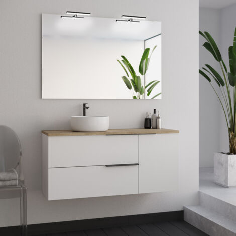 Meuble de salle de bain 100cm avec vasque à poser ronde et miroir avec appliques - blanc - KING