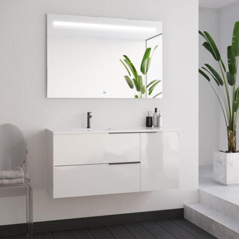 Meuble de salle de bain 100cm avec vasque déportée - blanc - KING et miroir STAM