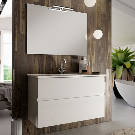 Meuble de salle de bain 100cm simple vasque - 2 tiroirs - blanc - MIG