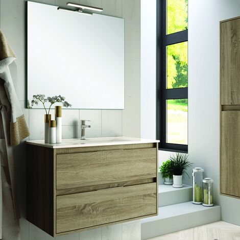 Meuble de salle de bain 100cm simple vasque - 2 tiroirs - cambrian (chêne clair) - IRIS