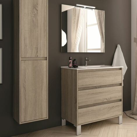 Meuble de salle de bain 100cm simple vasque - 3 tiroirs - cambrian (chêne clair) - TIRIS 3C