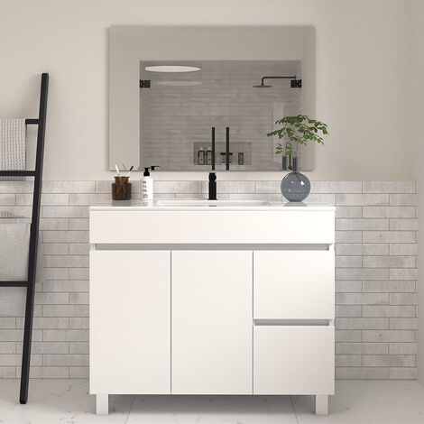 Meuble de salle de bain 100cm simple vasque avec portes et tiroirs - blanc - HARO