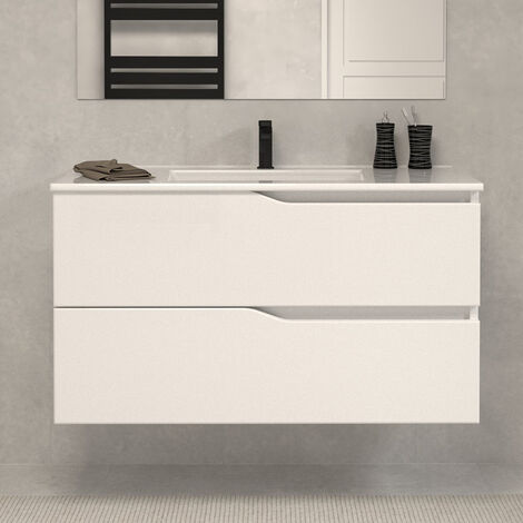 Meuble de salle de bain 100cm simple vasque - sans miroir - 2 tiroirs - blanc - LUNA