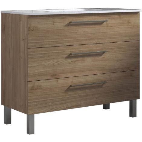 Meuble de salle de bain 100cm STAY THREE CLASSIC bois clair - Vasque en céramique