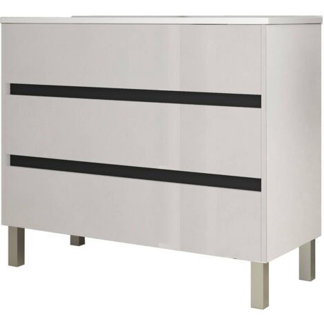 Meuble de salle de bain 100cm STAY THREE EDGE blanc brillant - Vasque en céramique