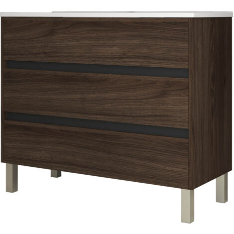 Meuble de salle de bain 100cm STAY THREE EDGE bois foncé - Vasque en céramique