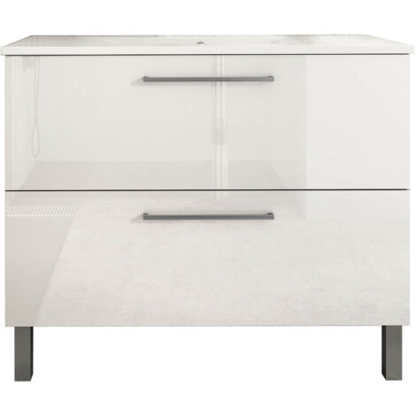 Meuble de salle de bain 100cm STAY TWO CLASSIC blanc brillant - Vasque en céramique