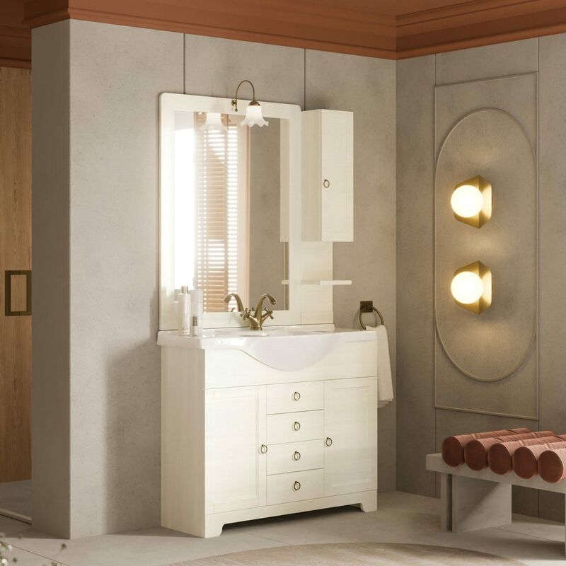 Meuble De Salle De Bain 105Cm Blanc Décapé Toscana