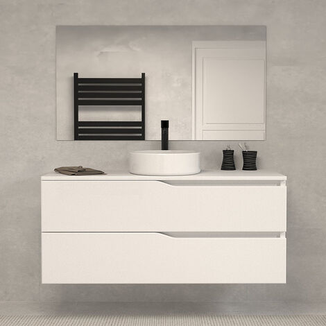 Meuble de salle de bain 120 avec plateau et vasque à poser - 2 tiroirs - blanc - LUNA