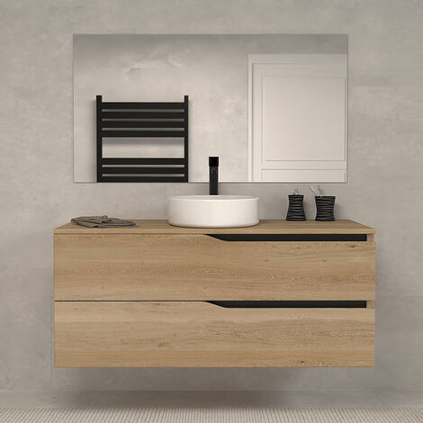 Meuble de salle de bain 120 avec plateau et vasque à poser - 2 tiroirs - madera miel (bois clair) - LUNA