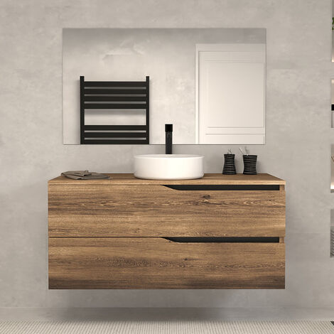 Meuble de salle de bain 120 avec plateau et vasque à poser - 2 tiroirs - tabaco (bois foncé) - LUNA