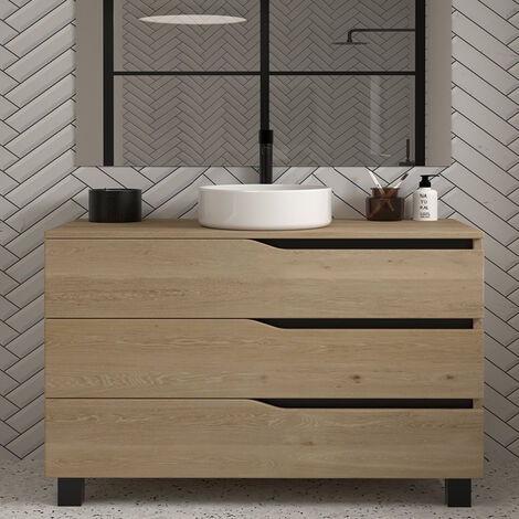 Meuble de salle de bain 120 avec plateau et vasque à poser - sans miroir - 3 tiroirs - madera miel (bois clair) - MATA