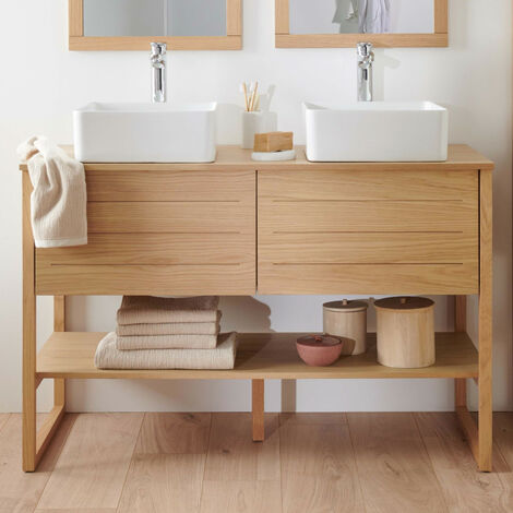 Ensemble salle de bain, meuble+miroir+double vasque JUPITER mercure, 122 x  86 x