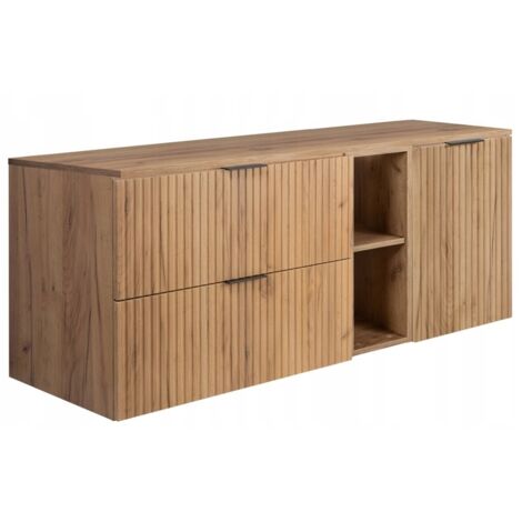 Meuble de salle de bain - 120 cm - Chêne doré - Design moderne - Fronts rainurés