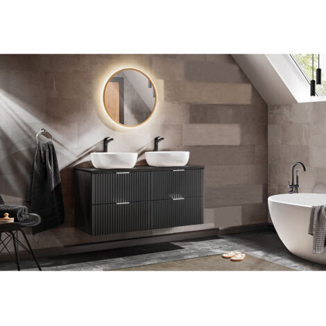 Meuble de salle de bain 120 cm HILONA noir avec vasques à poser