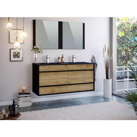 Meuble salle de bain BOBOCHIC - Meuble de salle de bain 120 cm MAHO Chêne et noir