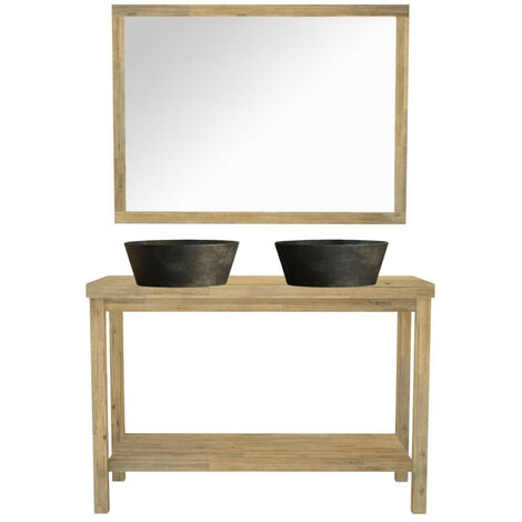 Meuble de salle de bain 120 deux vasques en béton et miroir - Ensemble PARIS - bois clair