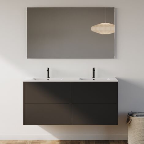 Meuble de salle de bain 120cm avec double vasque - 4 tiroirs - noir - MONA