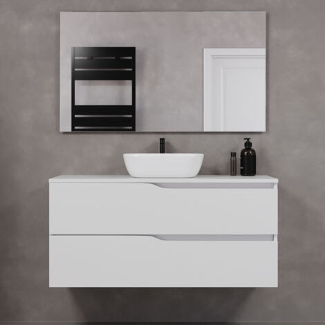 Meuble de salle de bain 120cm avec plateau et vasque à poser zeus - 2 tiroirs - blanc - LUNA