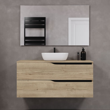 Meuble de salle de bain 120cm avec plateau et vasque à poser zeus - 2 tiroirs - madera miel (chêne clair) - LUNA