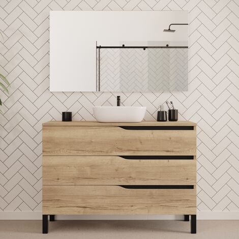 Meuble de salle de bain 120cm avec plateau et vasque à poser zeus - 3 tiroirs - madera miel (chêne clair) - MATA