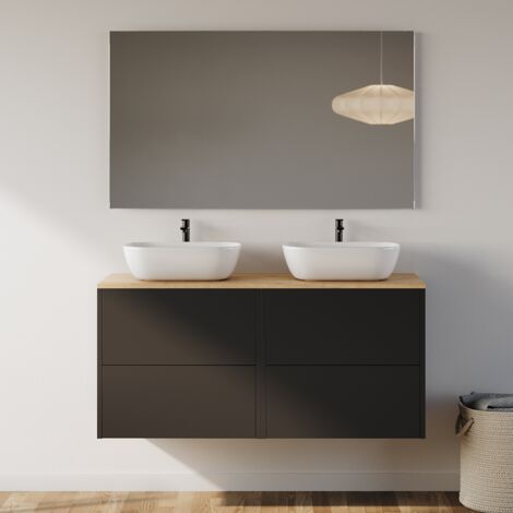 Meuble de salle de bain 120cm avec vasque à poser arrondie - 4 tiroirs - noir - MONA