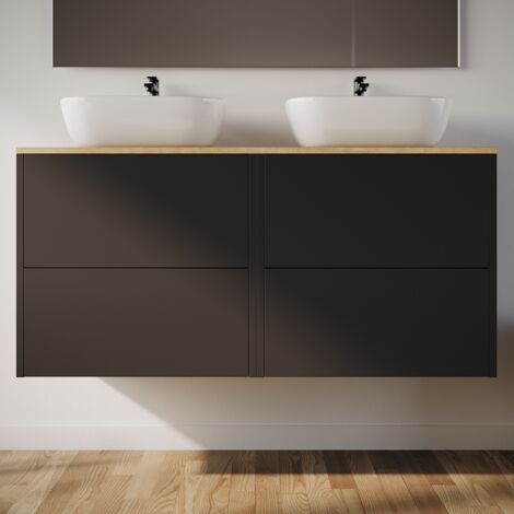 Meuble de salle de bain 120cm avec vasque à poser arrondie - 4 tiroirs - sans miroir - noir - MONA