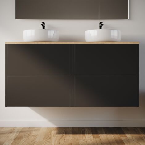 Meuble de salle de bain 120cm avec vasque à poser ronde - 4 tiroirs - sans miroir - noir - MONA