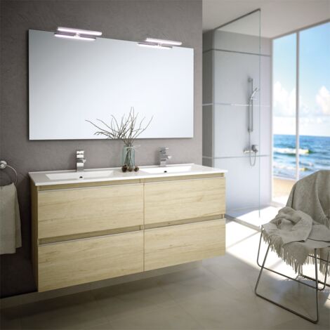 Meuble de salle de bain 120cm double vasque - 4 tiroirs - bambou (chêne clair) - BALEA