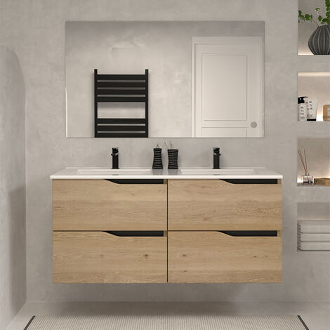 Meuble de salle de bain 120cm double vasque - 4 tiroirs - madera miel (bois clair) - LUNA