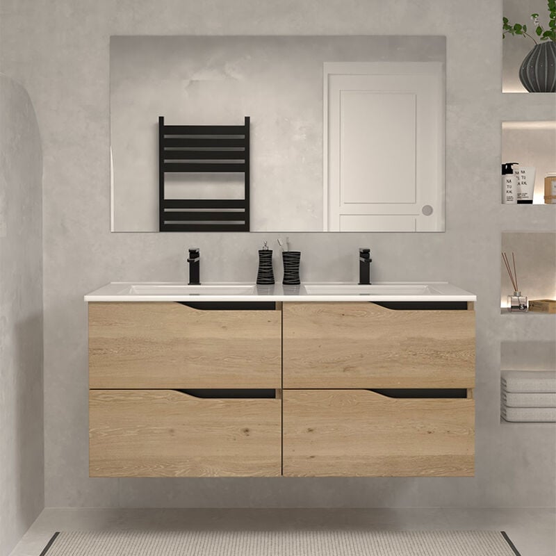 Cosyneo - Meuble de salle de bain 120cm double vasque - 4 tiroirs - madera miel (bois clair) - luna