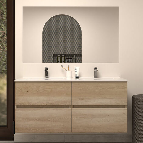Meuble de salle de bain 120cm double vasque - 4 tiroirs - nebraska (bois clair) - IDA