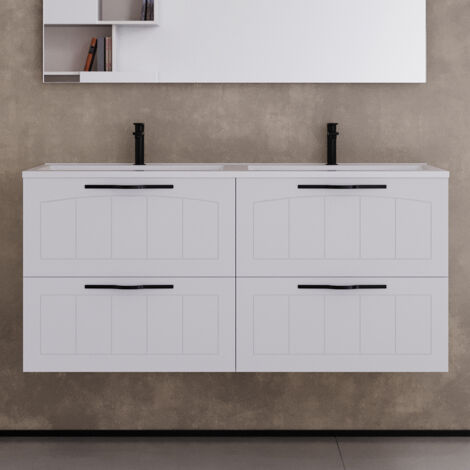 Meuble de salle de bain 120cm double vasque - 4 tiroirs - sans miroir - blanc - PIA