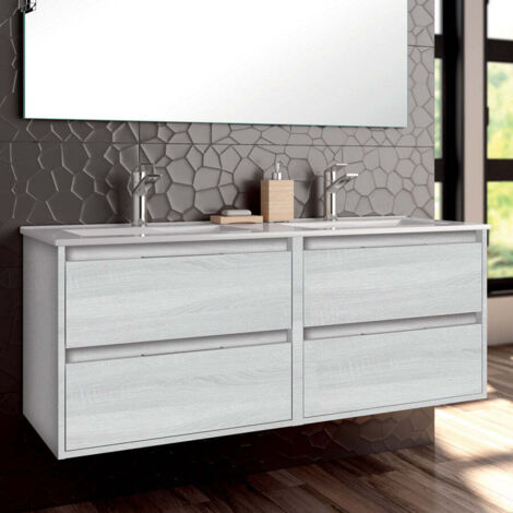 Meuble de salle de bain 120cm double vasque - 4 tiroirs - sans miroir - hibernian (bois blanchi) - IRIS