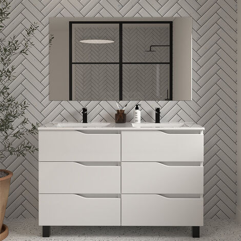Meuble de salle de bain 120cm double vasque - 6 tiroirs - blanc - MATA