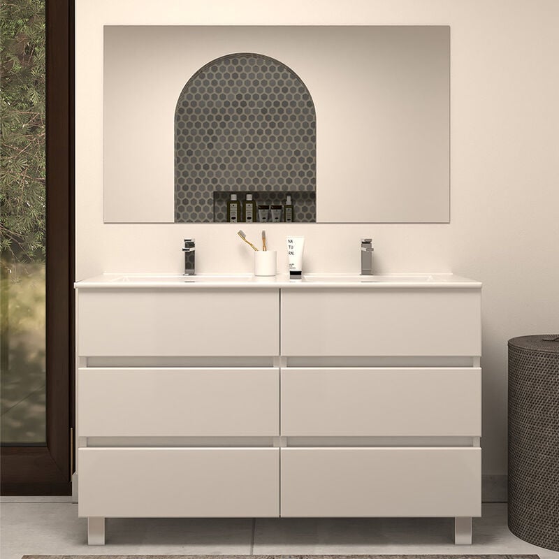 Cosyneo - Meuble de salle de bain 120cm double vasque - 6 tiroirs - blanc - mayor