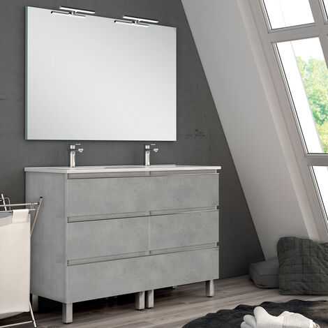 Meuble de salle de bain 120cm double vasque - 6 tiroirs - PALMA - Ciment (gris)